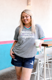 Mental Health Matters (Grey Decorative Ribbed) - Short Sleeve / V-Neck