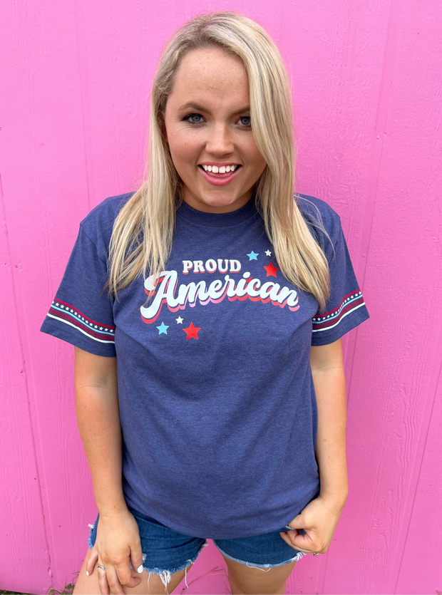 Proud American (Navy Decorative Sleeve) - Short Sleeve / Crew