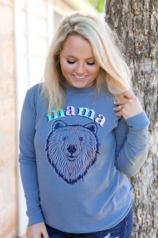 Mama Bear (Blue Jean Heather) - Long Sleeve / Crew