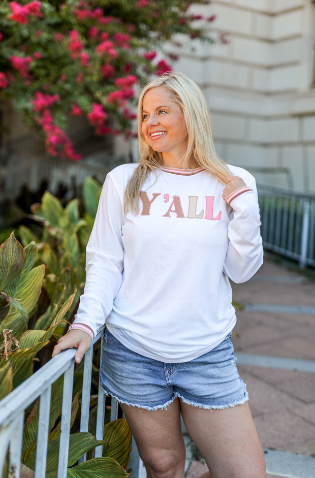 Y'all (White Decorative Rib) - Long Sleeve / Crew
