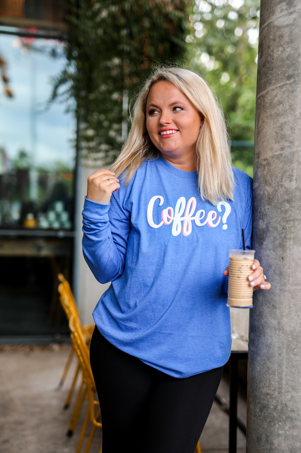 Coffee? (Flo Blue Heather) - Long Sleeve / Crew