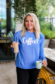 Coffee? (Flo Blue Heather) - Long Sleeve / Crew