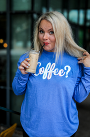 Coffee? (Flo Blue Heather) - Long Sleeve / Crew