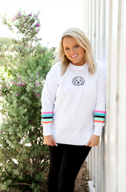 Doodle Embroidery (White Stripe Sleeve) - Fleece Sweatshirt / Crew