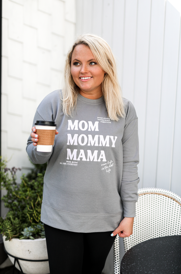 TSL - Mom, Mommy, Mama Embroidery (Grey) - Fleece Sweatshirt / Crew