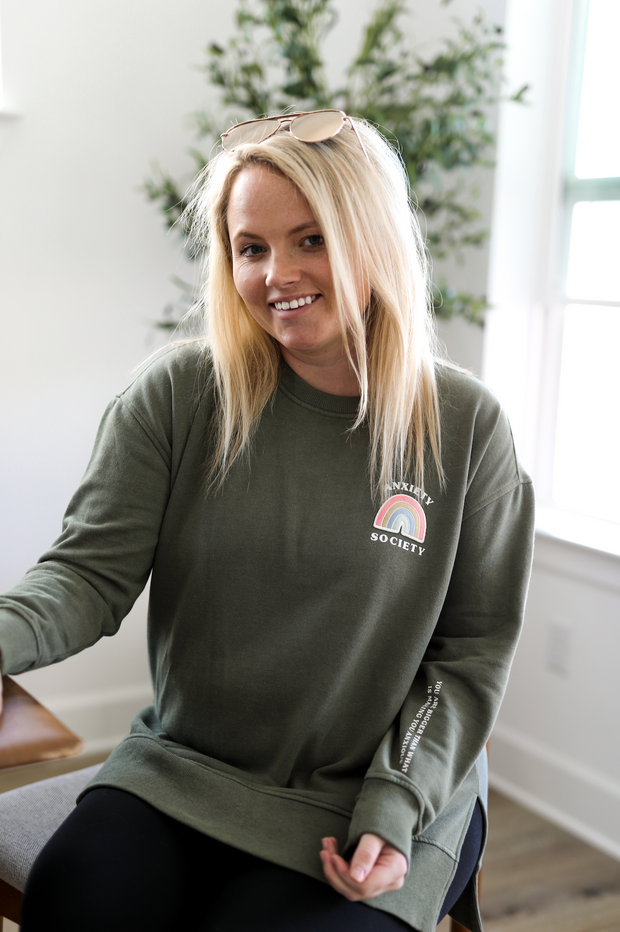 Anxiety Society Patch (Olive) - Acid Wash Sweatshirt / Crew