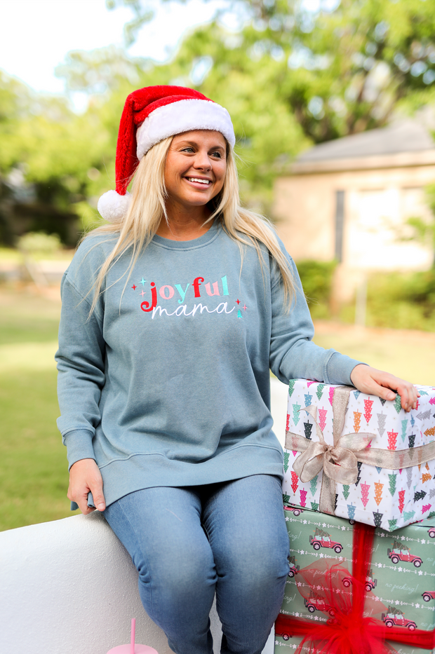 Joyful Mama (Blue Jean) - Acid Wash Sweatshirt / Crew