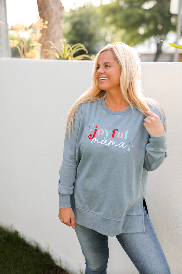 Joyful Mama (Blue Jean) - Acid Wash Sweatshirt / Crew