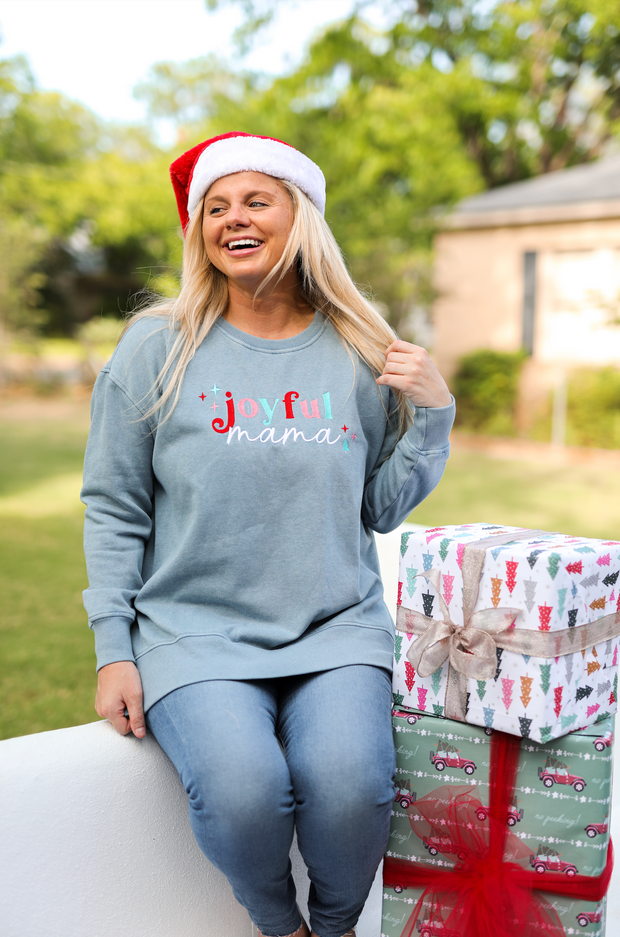Joyful Mama (Blue Jean) - Acid Wash Sweatshirt / Crew