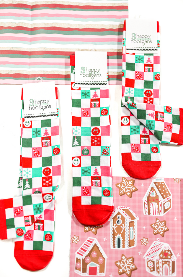 Socks (Red/Green) - Christmas Checkered