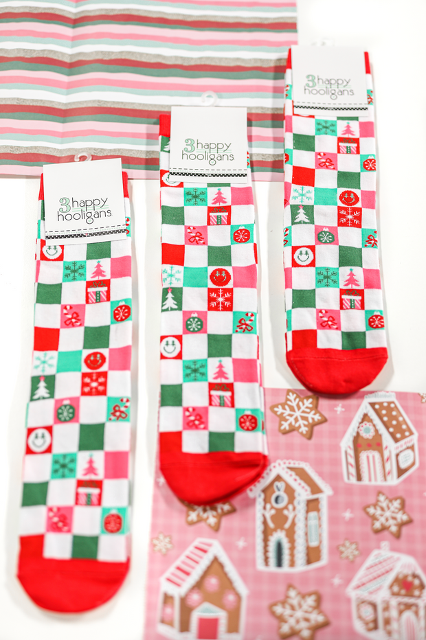 Socks (Red/Green) - Christmas Checkered