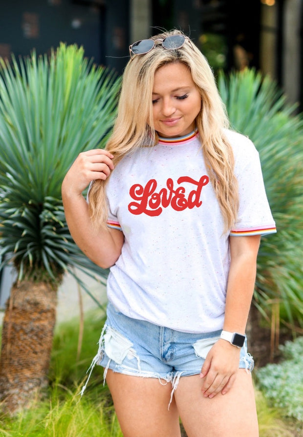 Loved (White Funfetti Ribbed) - Short Sleeve / Crew
