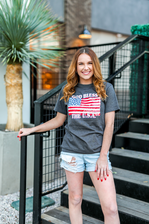 K&C - God Bless The USA (Charcoal Heather) - Short Sleeve / Crew