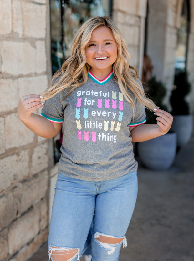 Grateful For Every Little Thing (Dark Grey Heather Decorative Rib) - Short Sleeve / V-Neck