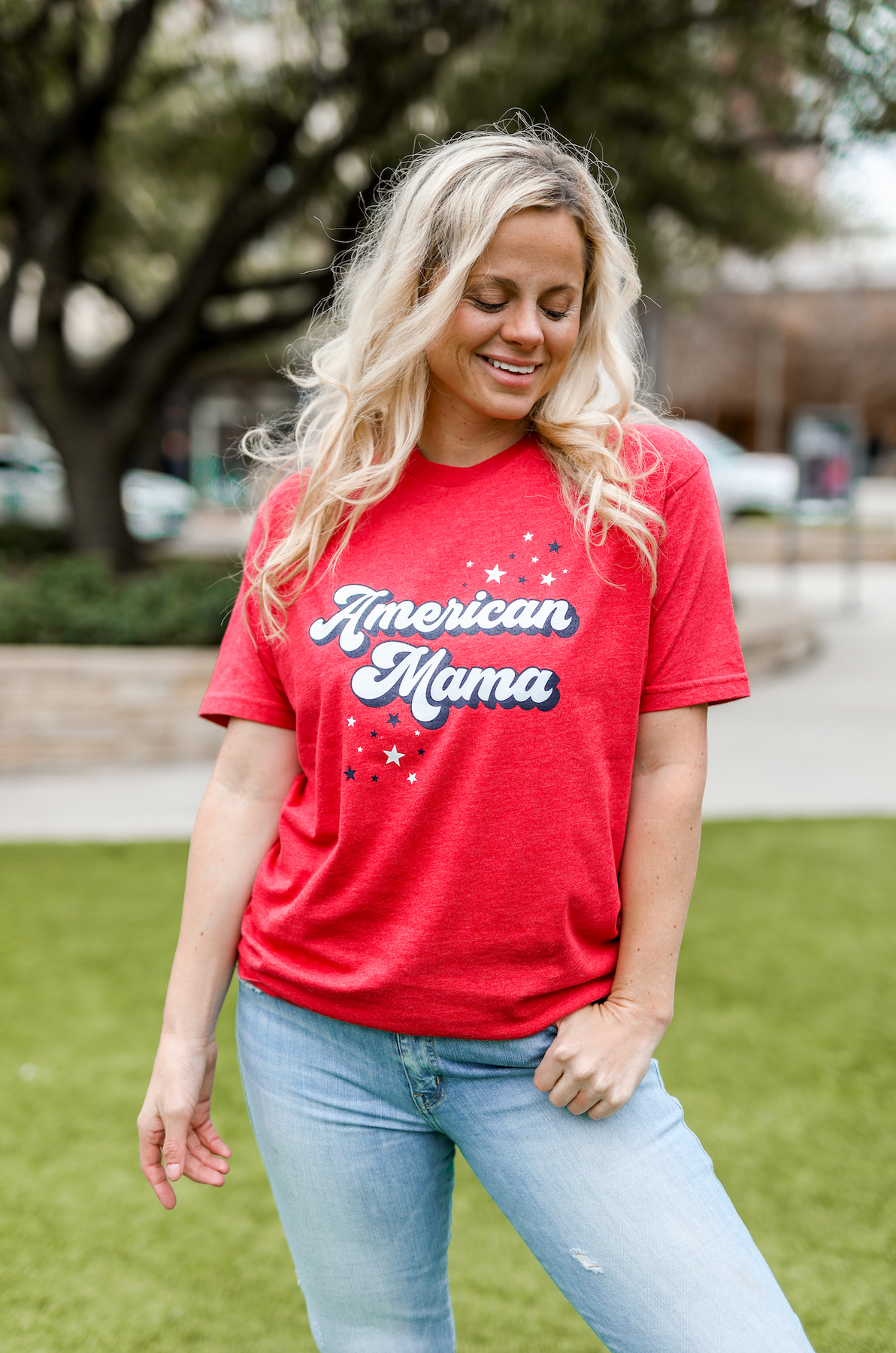 American Mama (Red Heather) - Short Sleeve / Crew – Jadelynn Brooke®