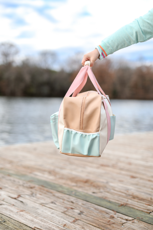 *Custom* Duffle Bag -  Color Block Carry On (Cream/Light Blue)