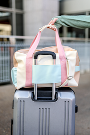 *Custom* Duffle Bag -  Color Block Carry On (Cream/Light Blue)