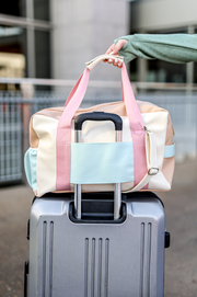 Custom Duffle Bag -  Color Block Carry On (Cream/Light Blue)