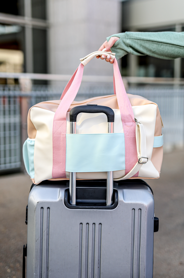 *Custom* Duffle Bag -  Color Block Carry On (Cream/Light Blue)
