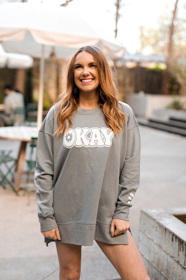 OKAY (Medium Grey Puff Print) - Sweatshirt / Crew