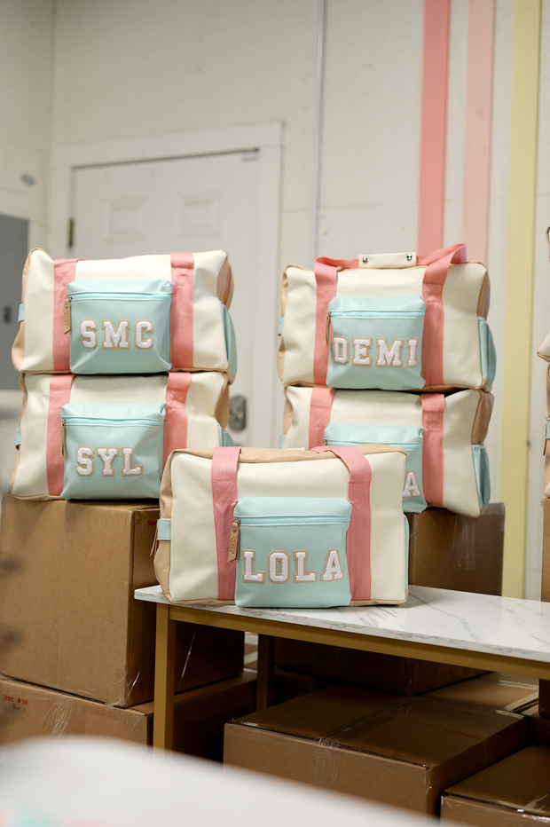 *Custom* Duffle Bag -  Color Block Carry On (Cream/Light Blue)