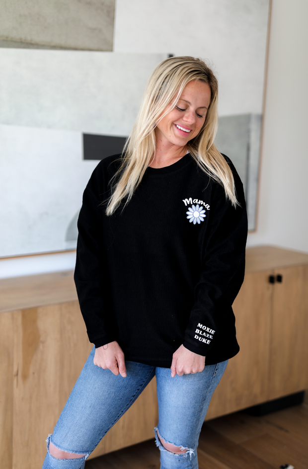 Custom Mama Patch (Black) - Corded Sweatshirt / Crew