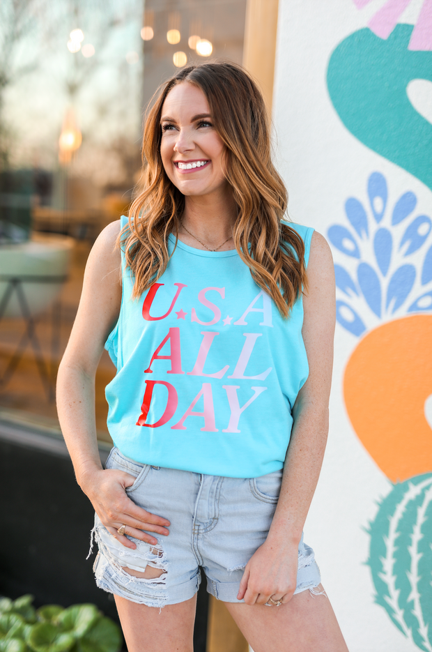 USA All Day (Lagoon Blue Heather) - Tank