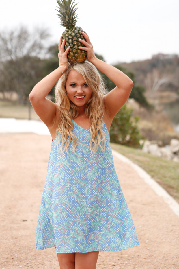 Beachside Belle (blue palm) - Cami Dress