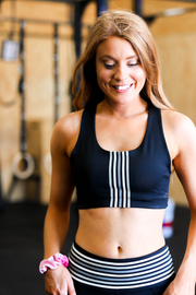 Grey Striped Sports Bra (Black)
