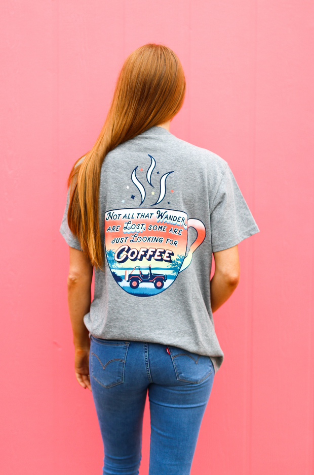 Looking For Coffee (Dark Grey Heather) - Short Sleeve / Crew
