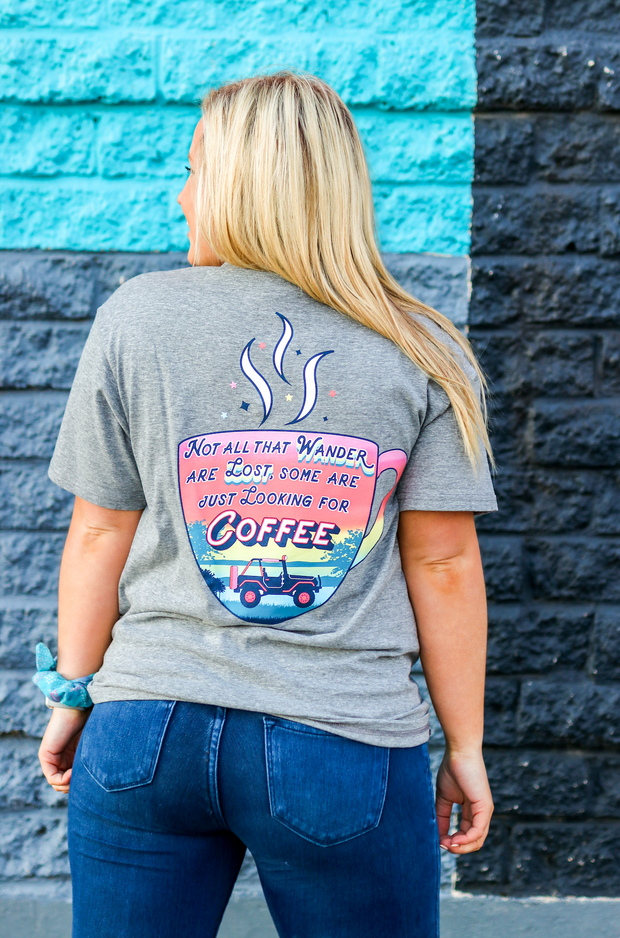 Looking For Coffee (Dark Grey Heather) - Short Sleeve / Crew