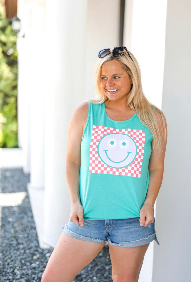 Checkered Happy (Chalky Mint Heather) - Tank